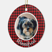 レッドバッファローチェックパーソナライズされたペット写真クリスマス セラミックオーナメント (左)