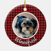 レッドバッファローチェックパーソナライズされたペット写真クリスマス セラミックオーナメント (裏面)