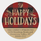 レッドバッファローチェックプレイドブラウンクラフト差出人住所 ラウンドシール (正面)