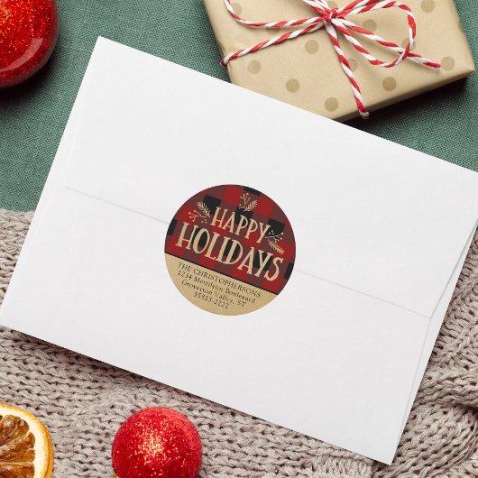 レッドバッファローチェックプレイドブラウンクラフト差出人住所 ラウンドシール