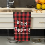 レッドバッファローチェックメリークリスマスカスタム キッチンタオル<br><div class="desc">このデザインはメリークリスマス、赤い水牛の格子状、素朴な冬、フェスティバルのタイポグラフィ、そして書道のスクリプトを備え、休日のベーキングに最適素晴らしで、ホステスの形見、クラシックのパターン、とミニマルなスタイルを作りまシンプルすエレガント。</div>