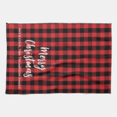 レッドバッファローチェックメリークリスマスカスタム キッチンタオル (横)