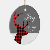レッドバッファローチェック鹿パーソナライズされたの年の月 セラミックオーナメント (右)