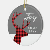 レッドバッファローチェック鹿パーソナライズされたの年の月 セラミックオーナメント (左)