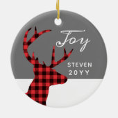 レッドバッファローチェック鹿パーソナライズされたの年の月 セラミックオーナメント (裏面)