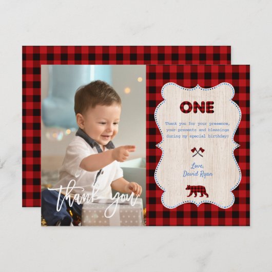 レッドバッファローフォトボーイファースト誕生日 サンキューカード (正面/裏面)