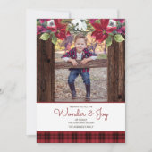 レッドバッファロープライド素朴ウッドポインセチアのクリスマス 招待状 (正面)