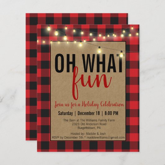 レッドバッファロープライドOh何おもしろいクリスマスパーティー招待状 (正面/裏面)