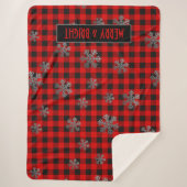 レッドバッファロープレイドとグリッター雪片 シェルパブランケット (正面)