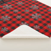 レッドバッファロープレイドとグリッター雪片 シェルパブランケット (3/4)