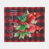 レッドバッファロープレイドウォーター色深紅色クリスマス フリースブランケット (正面(横))