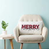 レッドバッファロープレイドエレガントスクリプトメリークリスマス ランバークッション (椅子)