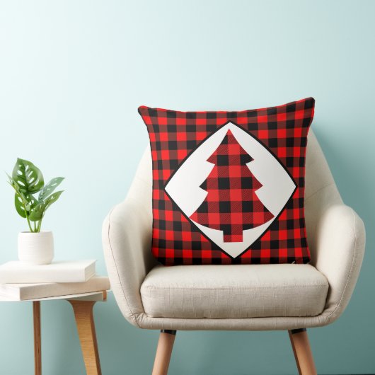 レッドバッファロープレイドキャビンクリスマス クッション (椅子)