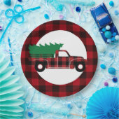 レッドバッファロープレイドクリスマストラック紙プレート ペーパープレート (パーティー)