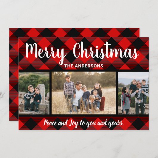 レッドバッファロープレイドクリスマスフォトカード シーズンカード (正面/裏面)