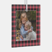 レッドバッファロープレイドクリスマスフォトセラミックオーナメント ガラスオーナメント (正面右)
