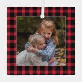 レッドバッファロープレイドクリスマスフォトセラミックオーナメント ガラスオーナメント (裏面)