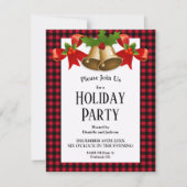 レッドバッファロープレイドクリスマスホリーベル 招待状 (正面)