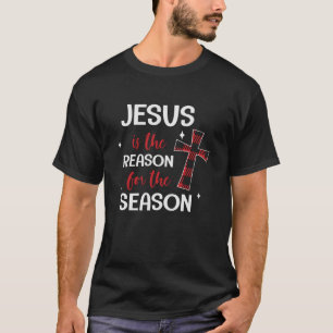 レッドバッファロープレイドクロスクリスマスデザイン Tシャツ