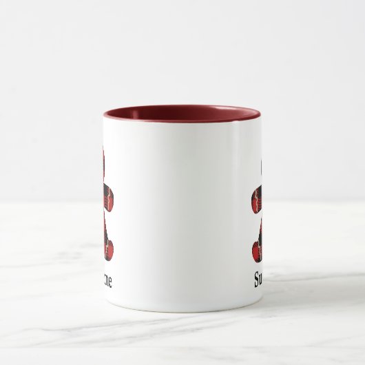 レッドバッファロープレイドジンジャーブレッドマンモノグラムコーヒー マグカップ (中央)