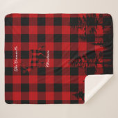 レッドバッファロープレイドスタッグクレストファミリー名クリスマス シェルパブランケット (正面(横))