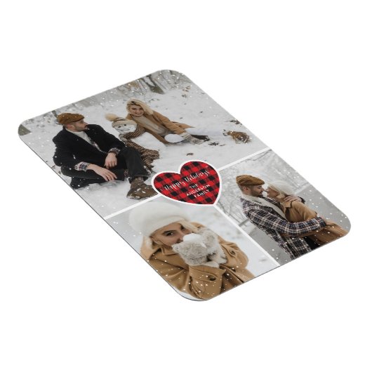 レッドバッファロープレイドスノーフォトホリデー マグネット (右側)