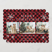 レッドバッファロープレイドスノーフレーク3フォトコラージュ シーズンカード (正面/裏面)