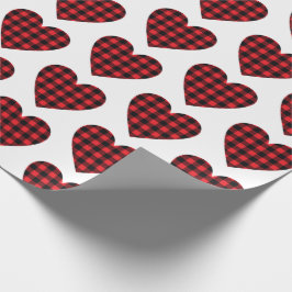 レッドバッファロープレイドチェックハート素朴カントリー ラッピングペーパー