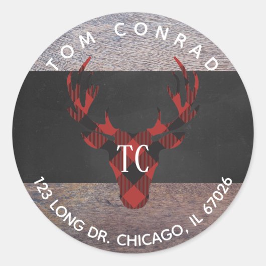 レッドバッファロープレイドディアヘッドモノグラム住所 シール (正面)