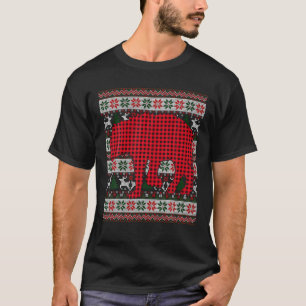レッドバッファロープレイドハイナラバーズ醜いクリスマスファミリーマ Tシャツ