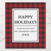 レッドバッファロープレイドハッピーホリデー ワインラベル (シングルラベル)