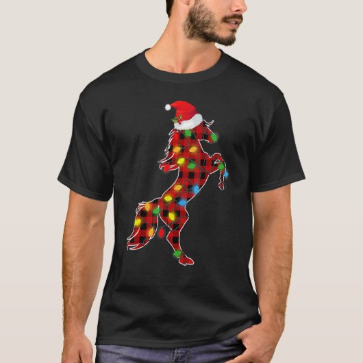 レッドバッファロープレイドパジャマホースサンタハットクリスマス Tシャツ (正面)