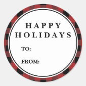 レッドバッファロープレイドパターンクリスマスプレゼント名 ラウンドシール (正面)