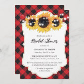 レッドバッファロープレイドヒマワリブライダルシャワー 招待状 (正面/裏面)