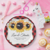 レッドバッファロープレイドヒマワリ結婚フローラ ペーパープレート (パーティー)