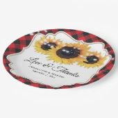 レッドバッファロープレイドヒマワリ結婚フローラ ペーパープレート (アングル)