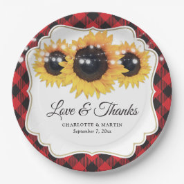 レッドバッファロープレイドヒマワリ結婚フローラ ペーパープレート