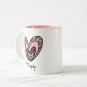 レッドバッファロープレイドヒョウ印刷ハートバレンタイン ツートーンマグカップ (正面左)