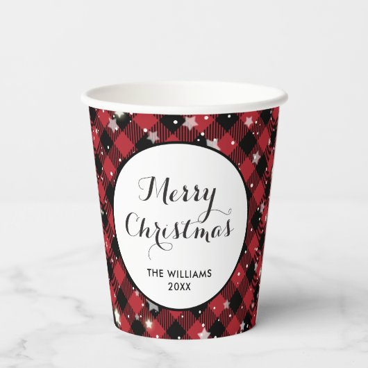 レッドバッファロープレイドファミリークリスマスパーティー 紙コップ (裏面)