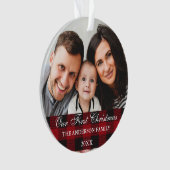 レッドバッファロープレイドファミリー初めてのクリスマス オーナメント (正面)