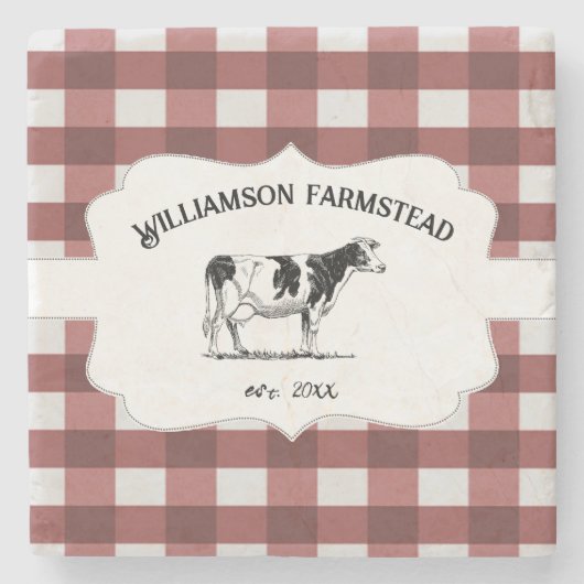 レッドバッファロープレイドファームカウストーンコースター ストーンコースター (正面)