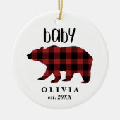 レッドバッファロープレイドベビーベアーホリデー セラミックオーナメント (正面)