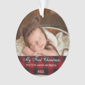 レッドバッファロープレイドベビーマイ初めてのクリスマス オーナメント (正面)