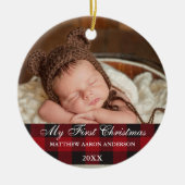 レッドバッファロープレイドベビーマイ初めてのクリスマス セラミックオーナメント (正面)