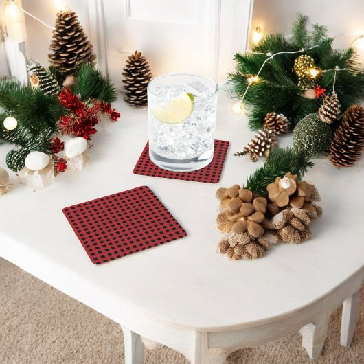 レッドバッファロープレイドホリデー スクエアペーパーコースター