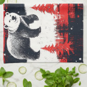 レッドバッファロープレイドポーラーベア キッチンタオル (折り畳み)