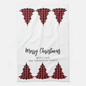 レッドバッファロープレイドメリークリスマスカスタム キッチンタオル (縦)