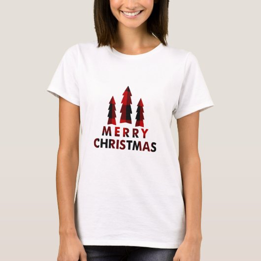 レッドバッファロープレイドメリークリスマスツリーズホリデー Tシャツ (正面)