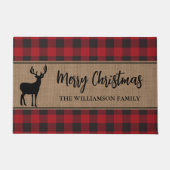 レッドバッファロープレイドメリークリスマスディアホリデー ドアマット (正面)