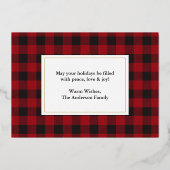 レッドバッファロープレイドメリークリスマスフォト金ゴールド 箔シーズンカード (裏面)